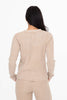 Mono B Henley top in Taupe with a soft waffle knit pattern and relaxed fit