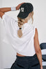 White Boxy Fit Workout Tee with Raw Edge Seaming