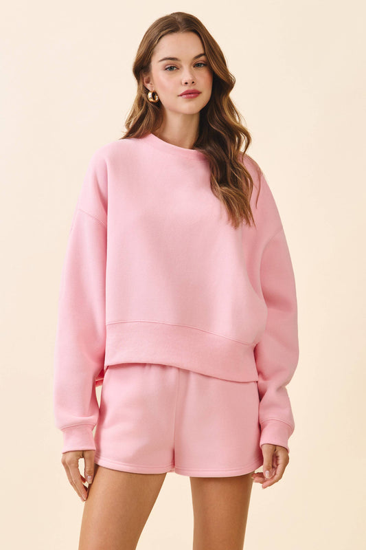 Dropped Shoulder Sweatshirt | Baby Pink