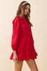 Pintuck Yoke Detail Button Front Mini Dress | Red