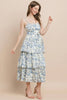 Printed Tiered Midi Dress: CREAM & BLUE Toile