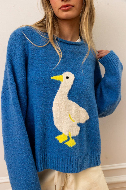 Animal Intarsia Cozy Knit Pullover | Sky Blue