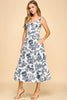 Toile Printed  Sweetheart Neckline Midi Dress | Navy