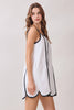 Contrast Trims Detail Scalloped Hem Mini Dress | White