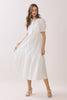 Ruffled Short Sleeve Tiered Button Down Mid Dress | White