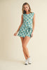 Bold Retro Floral Print Mini Wrap Dress | Aqua