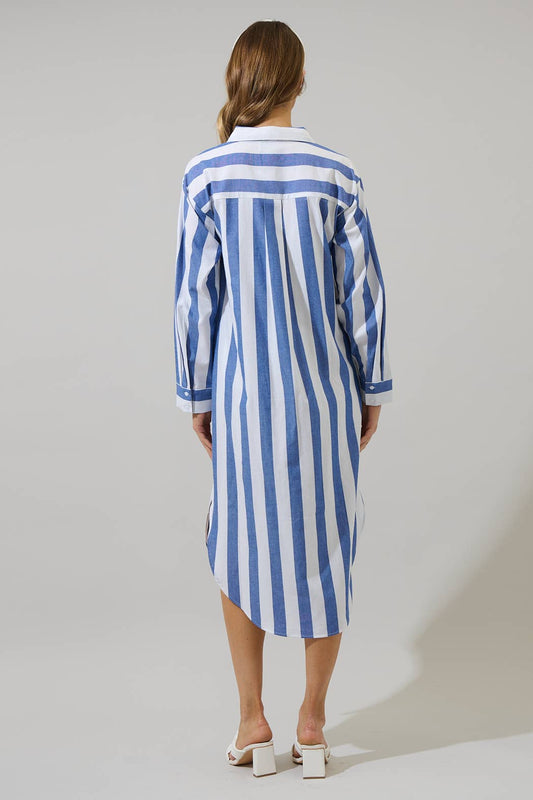 Jordy Striped Shirt Midi Dress | Blue & White