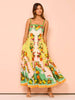 Tropical Print Maxi Swing Beach Dress