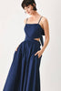 Solid Woven Midi Dress | Navy