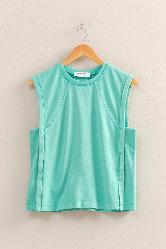 Round Neck Sleeveless Boxy Top | Turquoise
