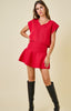 Sleeveless V Neck sweater top & flared mini skirt | red