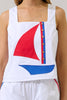 Sailboat Square Neck Tank Top | White Multi