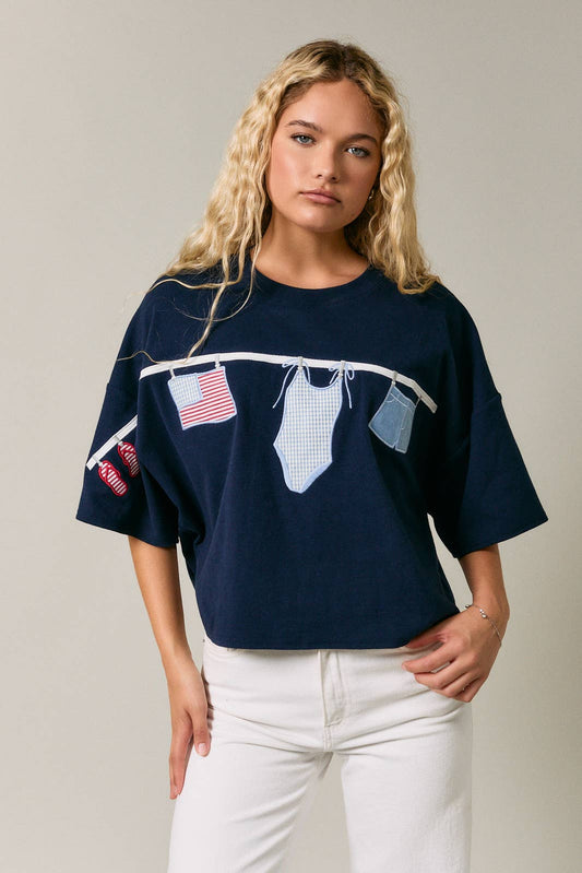 Short Sleeve Top with "Americana" Graphic Detail