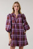 Victoria Shift Split Neck Mini Dress Plaid | Burgundy Multi