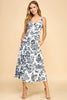 Toile Printed  Sweetheart Neckline Midi Dress | Navy