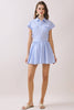 Striped Shirt Style Side to Back Cutout Mini Dress | Light Blue
