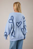 Long Sleeve Round Neck Heart Printed Sweater | Pink & Fuchsia