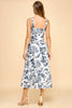 Toile Printed  Sweetheart Neckline Midi Dress | Navy