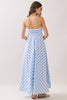 Striped Strapless Back Smocked Detail Maxi Dress | Blue