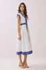 Contrast Printed Trim Detail V Neck Midi Dress | White
