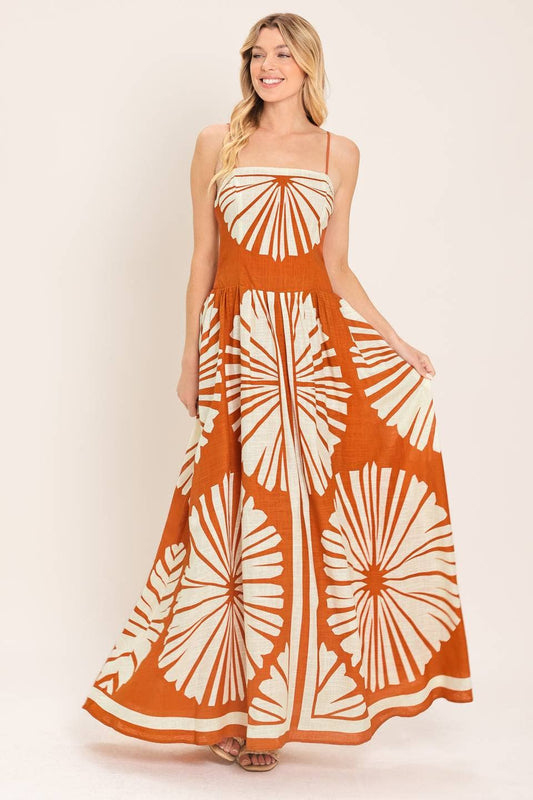 Printed Woven Maxi Dress | Almond
