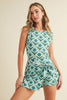 Bold Retro Floral Print Mini Wrap Dress | Aqua
