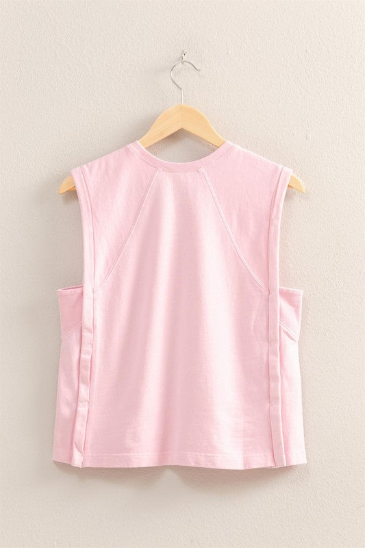 Round Neck Sleeveless Boxy Top | Pink