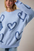 Long Sleeve Round Neck Heart Printed Sweater | Pink & Fuchsia