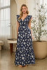 Seashell Print Ruffle Sleeve Maxi Dress | Navy & White