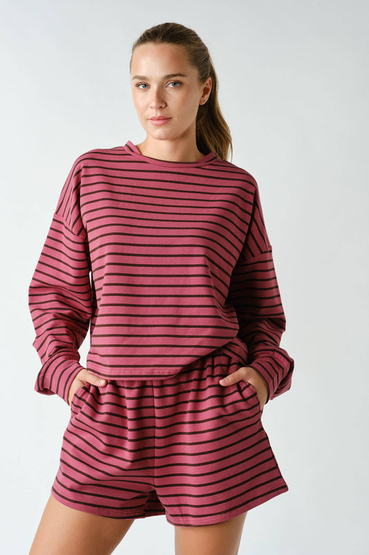 Flex Terry Long-Sleeve & Shorts Lounge Set | Rosewood