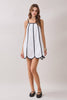 Contrast Trims Detail Scalloped Hem Mini Dress | White
