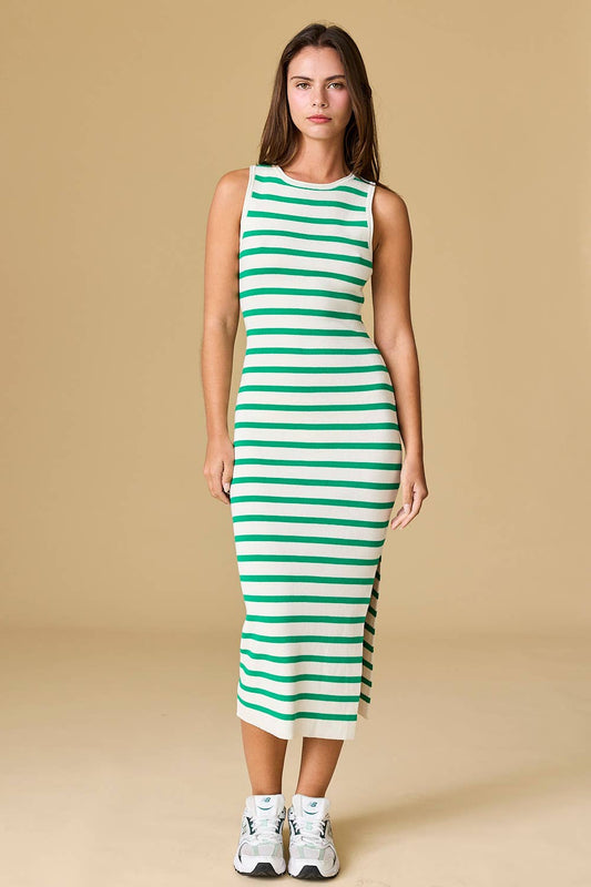 Isla Striped Midi Dress | White & Green