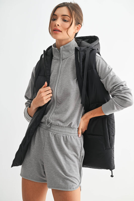 Longline High Neck Padded Vest | Black
