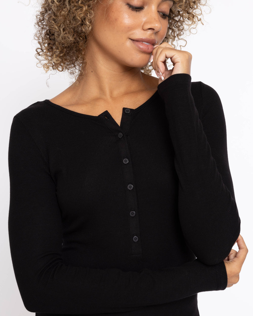 long sleeve henley maxi dress Lilla P Slim Fit Long Sleeve Rib Henley Dress