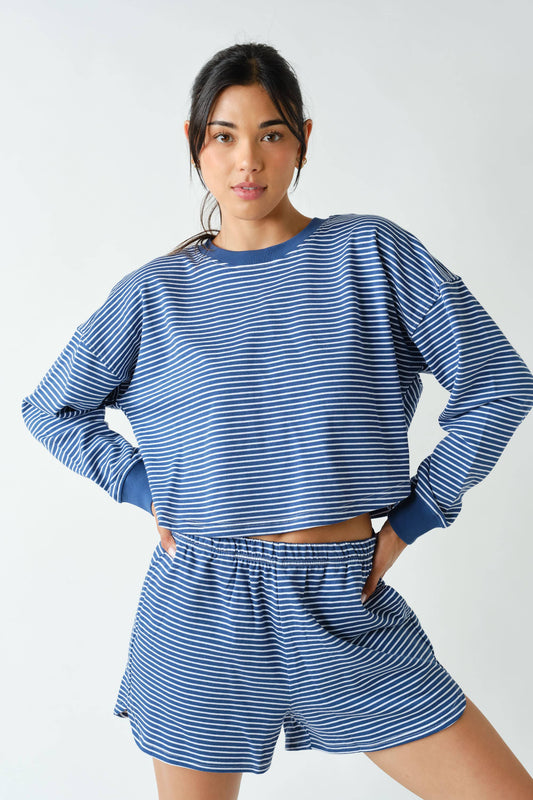 Boardwalk Stripe Crewneck Set | Ocean & White