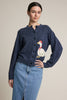 Duck Pattern Button Front Knit Cardigan | Heather Navy