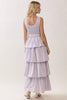 Smocked Bodice Waist Tie Tiered Maxi Dress | Pink