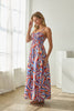 Smocked Bodice Print Midi Dress | Blue Multi