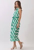 Striped Sleeveless Collared Midi Shirt Dress | Green