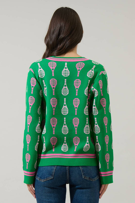 Tennis Club Button Up Cardigan | Green Multi