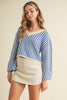 Striped V Neckline Knit Cropped Sweater | Blue