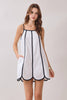Contrast Trims Detail Scalloped Hem Mini Dress | White