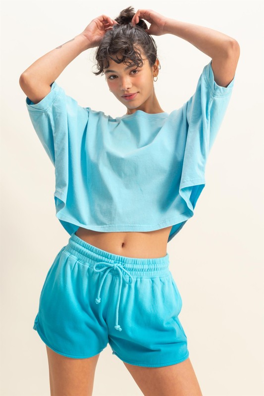 Flowy Bat Wing Sleeves Knit Top | Aqua