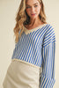 Striped V Neckline Knit Cropped Sweater | Blue