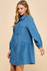 Denim Flat Felled Seam Shirt Dress | Denim Blue