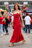 Corset Inspired Maxi Dress with Braided Shoulder Strap | Red