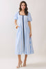 Striped Contrast Piping Detail Square Neck Dress | Blue