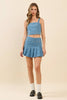 Denim Wide Straps Square Neckline Cropped Tank | Denim Blue
