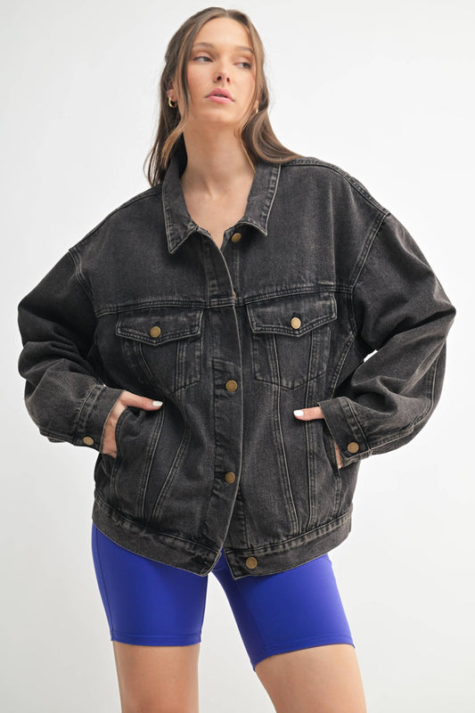Boxy-Cut Denim Jacket | Charcoal Grey