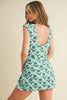 Bold Retro Floral Print Mini Wrap Dress | Aqua